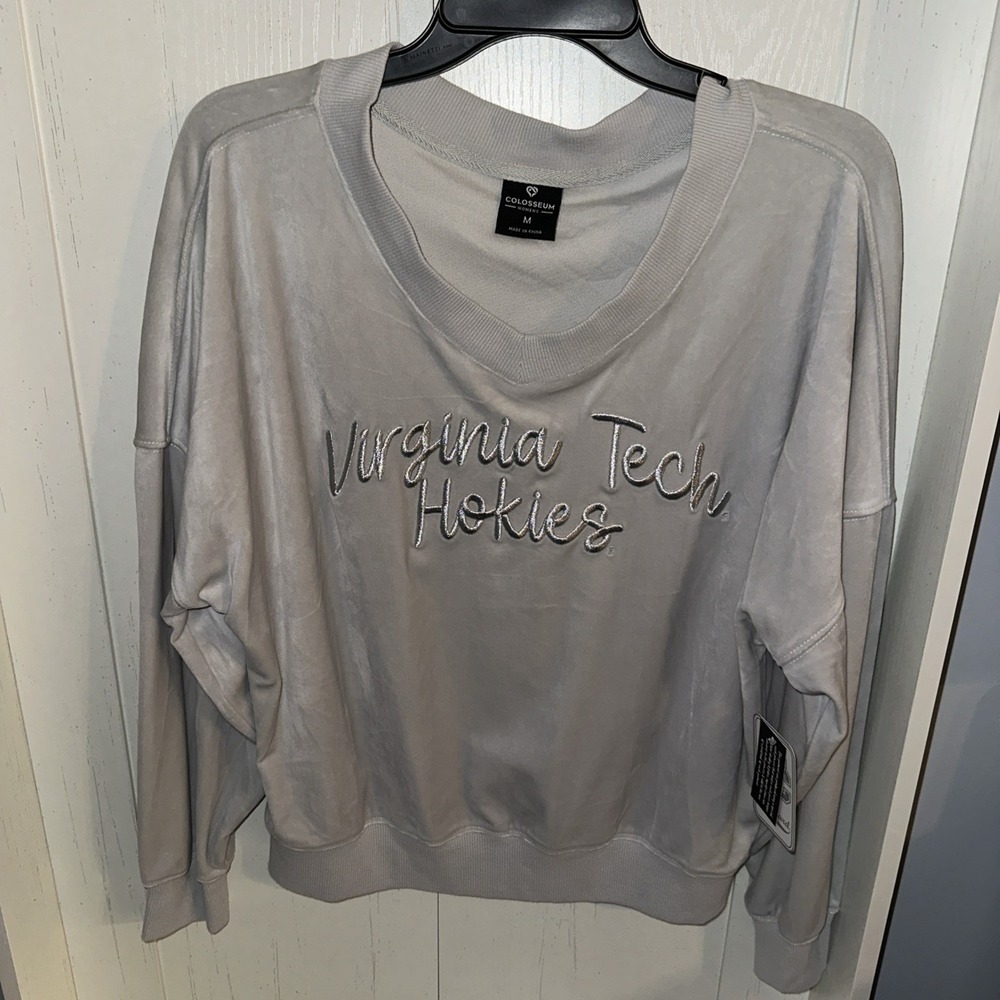 Colosseum Womens Virginia Tech VT Hokies Velour V-Neck Sweatshirt Medium Gray